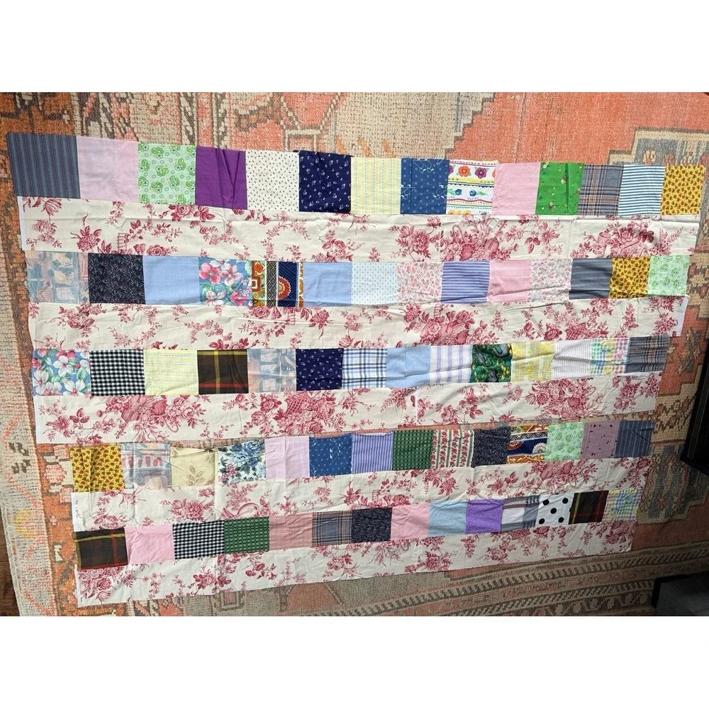 Lot x13 pieces Vintage Unfinished Quilt Tops Cotton Retro Various Sizes Charity